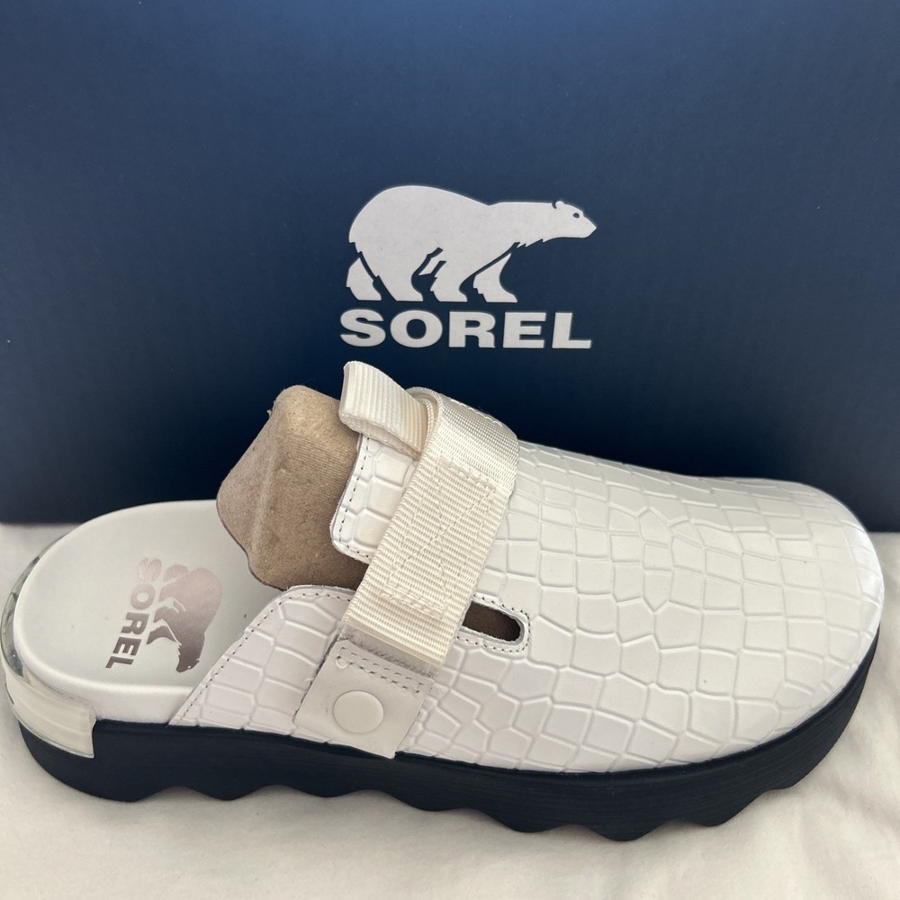 Sorel Womens‎ Size 7.5 Viibe  White Croc Embossed Slip On Clogs Shoes